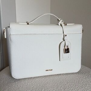 Anne Klein's Belted Flap Crossbody Bag Convertible Strap in White